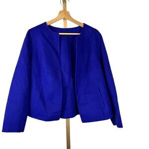 Talbots Royal Blue Wool Blend Collarless Open Front Jacket Sz L Petite EUC